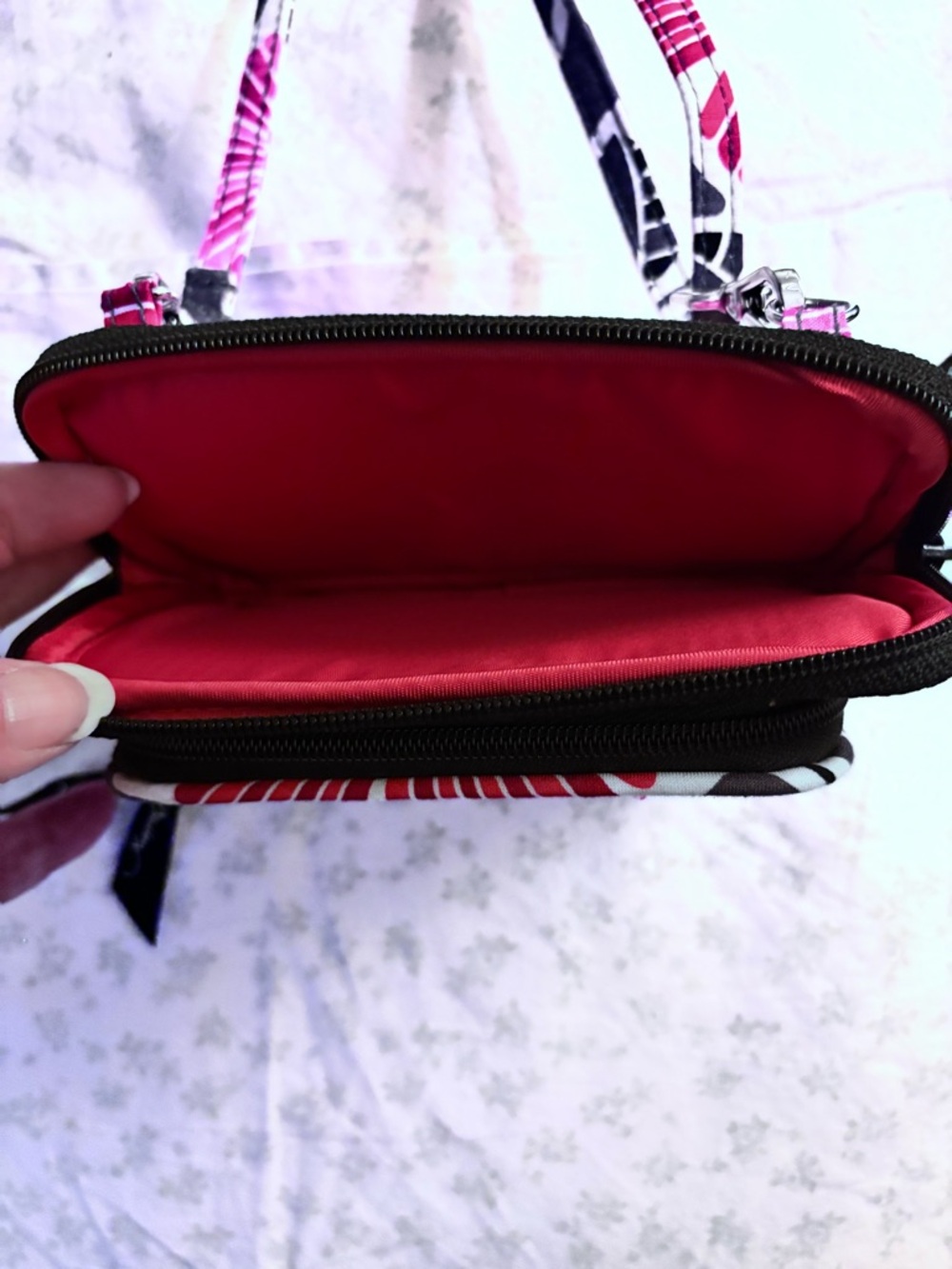 Vera Bradley Pink and Black Floral Crossbody Wristlet - Picture 6 of 7